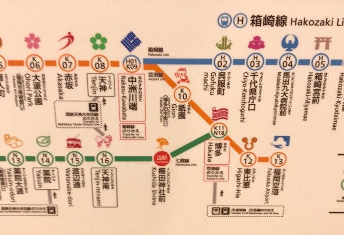 博多駅からの地下鉄乗り換えMAP